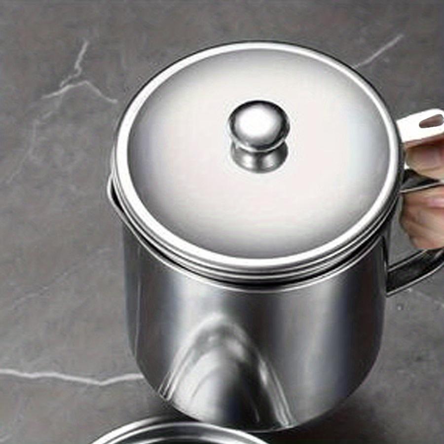 Stainless Steel Bacon Grease Container with Filter, Oil Filter Canister, Grease Storage Canister, Grease Canister Keeper with Lid for Kitchen Cooking, Kitchenware Stainless Steel