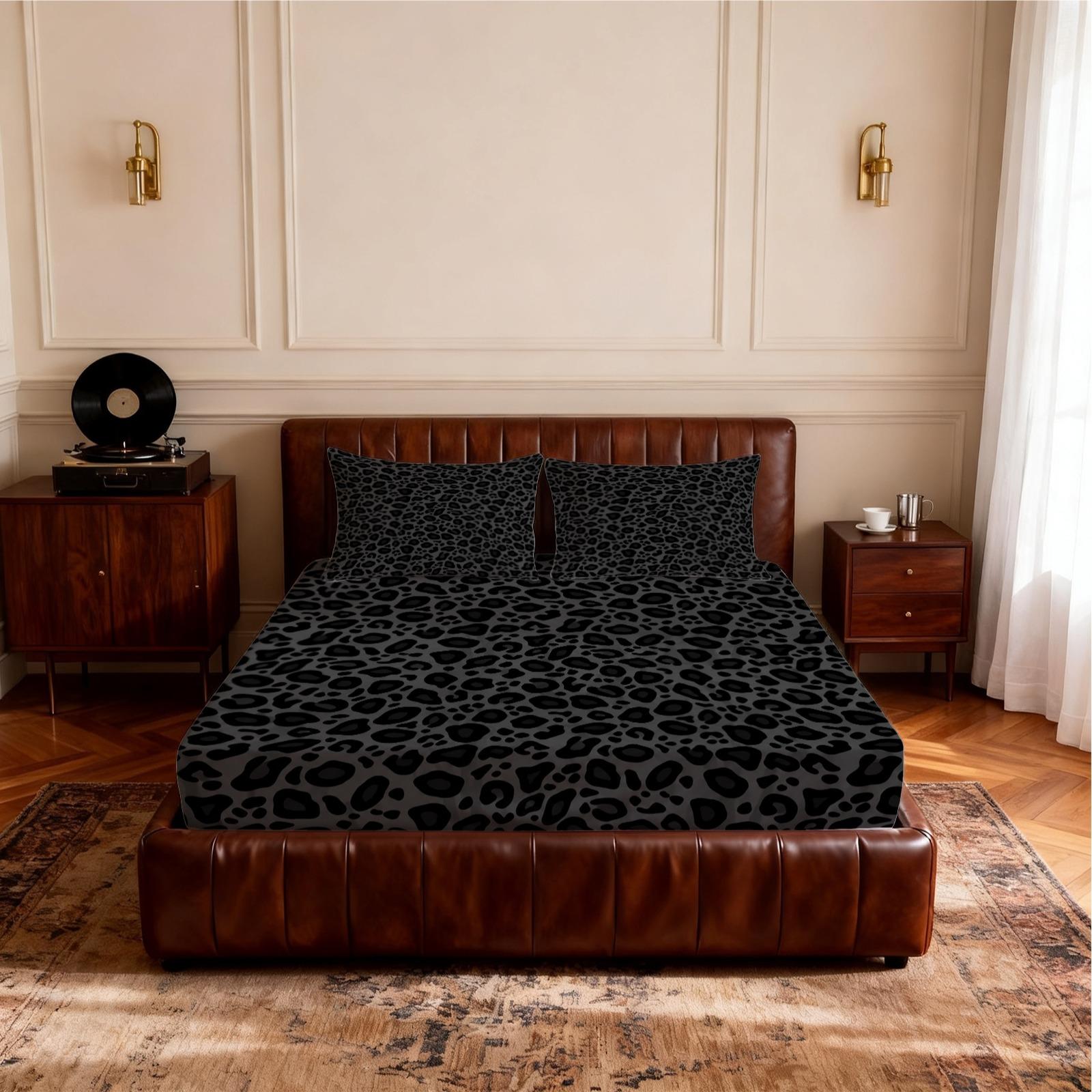 3 Pieces Leopard Print Fitted Sheet Set, Bedsheets Set, Bed Sheet Sets (1 Fitted Sheet + 2 Pillowcases), Classic Retro Animal Leopard Pattern, Soft Skin-Friendly Fabric Bedding, Home Furnishing for Women Bedroom, Top Choice for Holiday Gifts