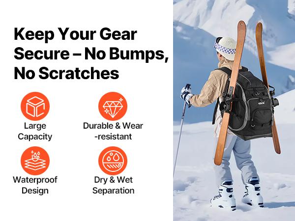 fathersdaygift  VEVOR Ski Boot Bag, 70L, Snowboard Boots Travel Backpack for Men Women, with Waterproof Exterior Bottom, Durable 1680D Oxford, Bag for Skis, Snowboard, Helmet, Goggles, Gloves, Accessories (Black)