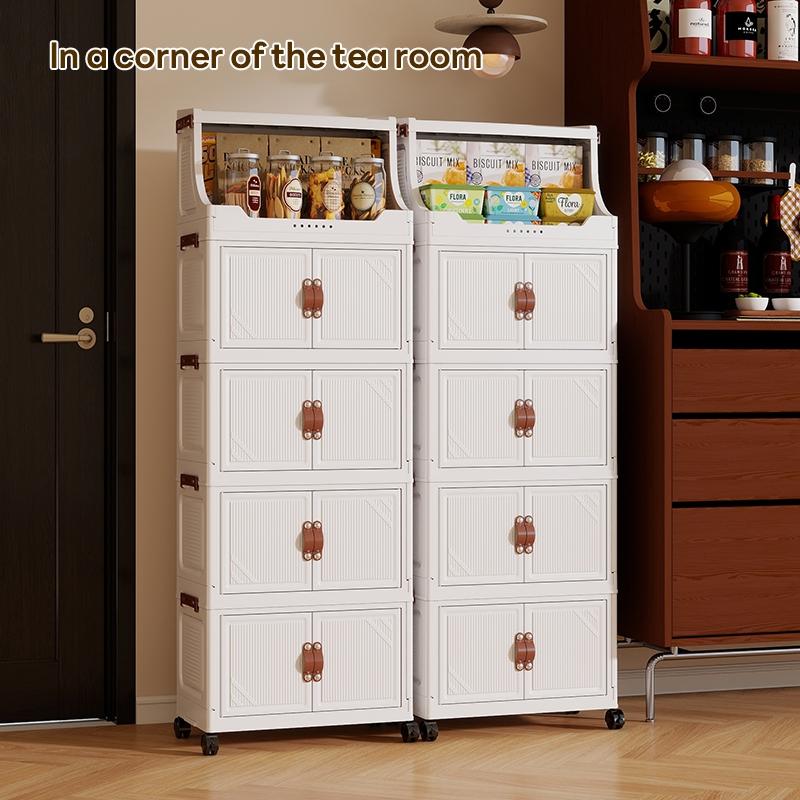 Foldable Storage Cabinet 36cm*25cm/46cm*28cm, Durable Plastic Organizer with Wheels, Easy Assembly, Ideal for Home & Gifts