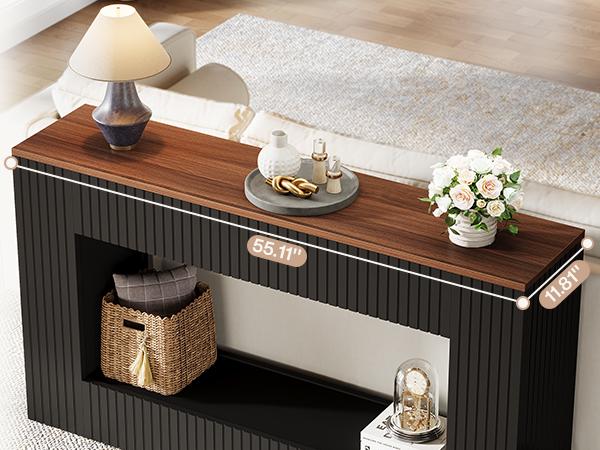 LITTLE TREE Modern Console Table, 55-Inch Wood Entryway Table with Storage, Narrow Long Sofa Table Behind Couch Table for Living Room, Foyer, Hallway