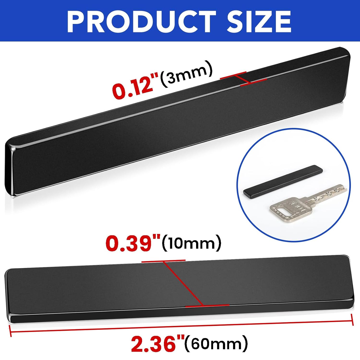 5-Pack Black Bar Shape Neodymium Magnets, Waterproof Heavy-Duty Rare Earth Magnets with Adhesive Backing, 60x10x3 mm for Fridge, Craft, Science, Millimeters