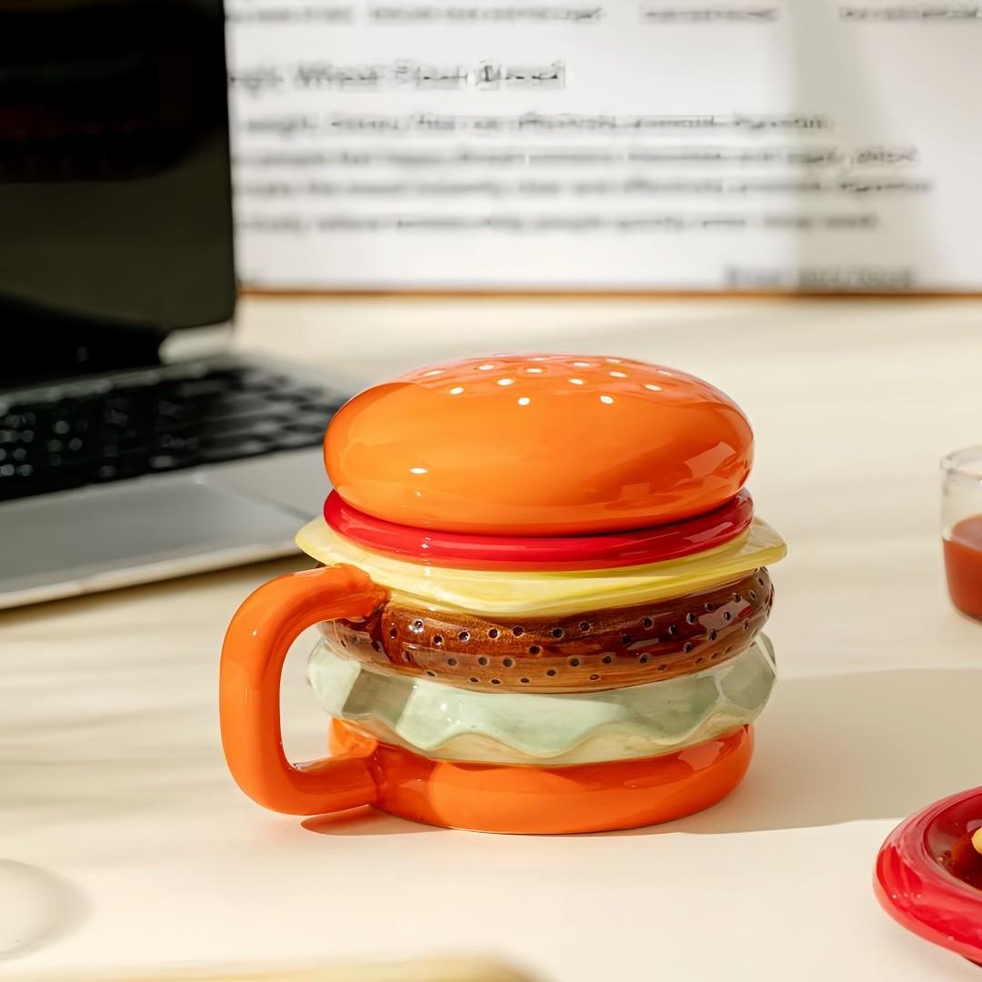 Hamburger-Shaped Ceramic Cup, Multi-Layer Design, Bright Colors, Safe and Durable, Perfect Birthday Gift, Christmas Present