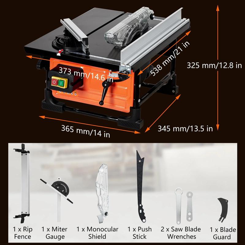 【GARVEE】Portable 8-inch Table Saw with 3576RPM Cutting Speed, 24T Blade, and Efficient Dust Collection for Adjustable Cuts, Perfect for DIY Woodworking Projects and Home Improvement.