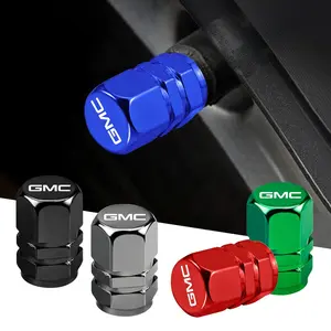 4pcs Aluminum Alloy Car Wheel Tire Valve Caps Tyre Rim Stem Covers For GMC Terrain Sierra Canyon Yukon Acadia Savana Denali AT4 Granite Truck Accessories Car Parts