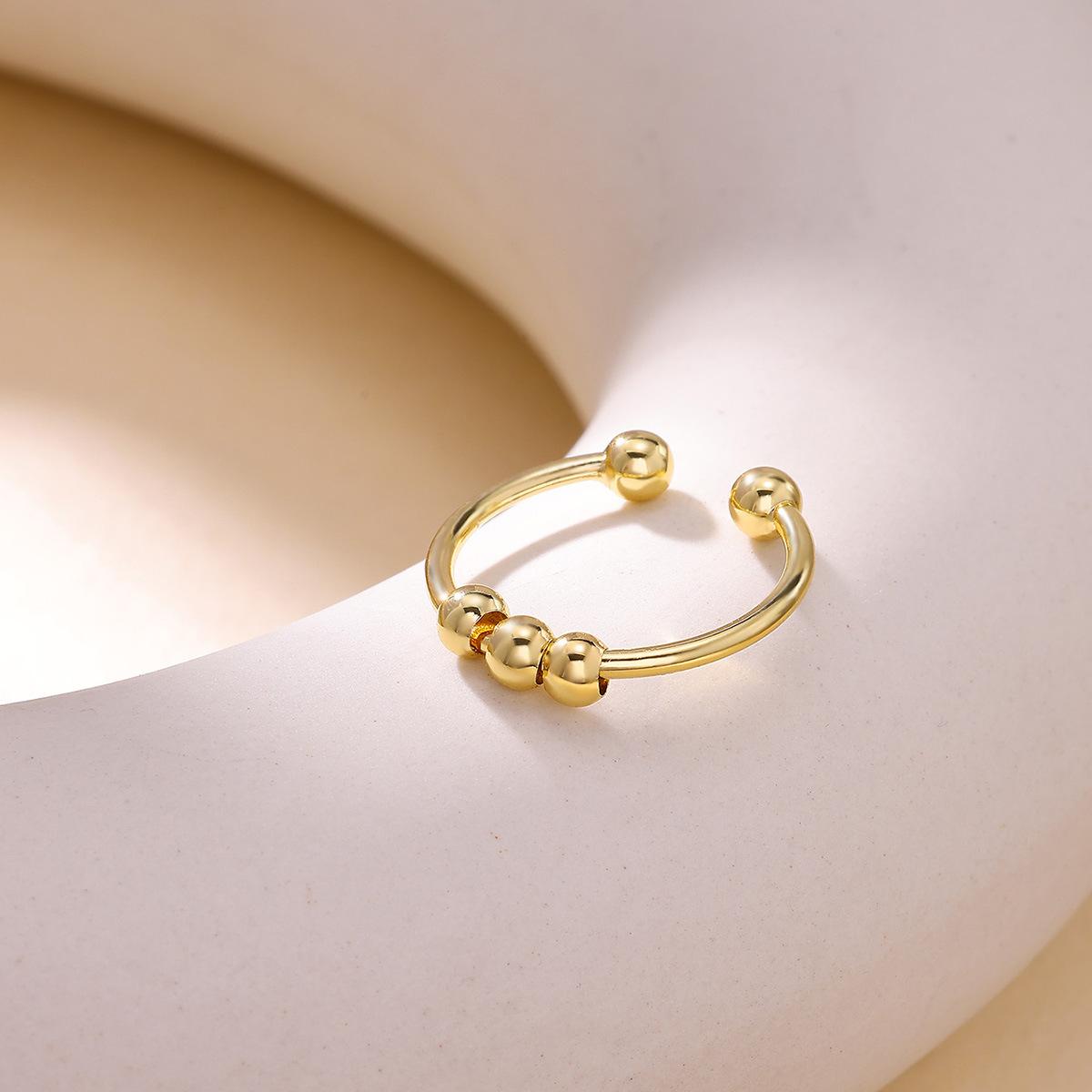 Spiral Bead Anxiety Relief Open Ring Gold Simple Men's and Women's Rotating Bead Finger Ring Handpiece