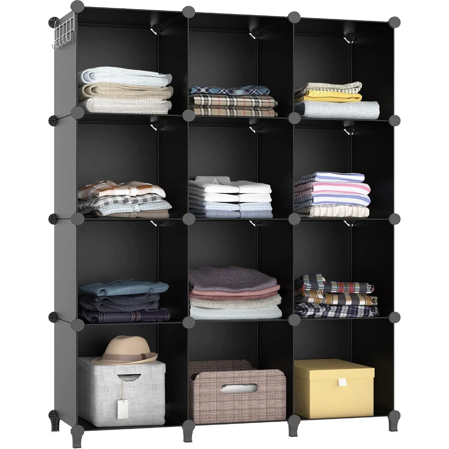 12 Cube Portable Closet Organizers and Storage, Black Clothes Storage Shelves for Kids, Bedroom, Bathroom, Closet and Office Organization