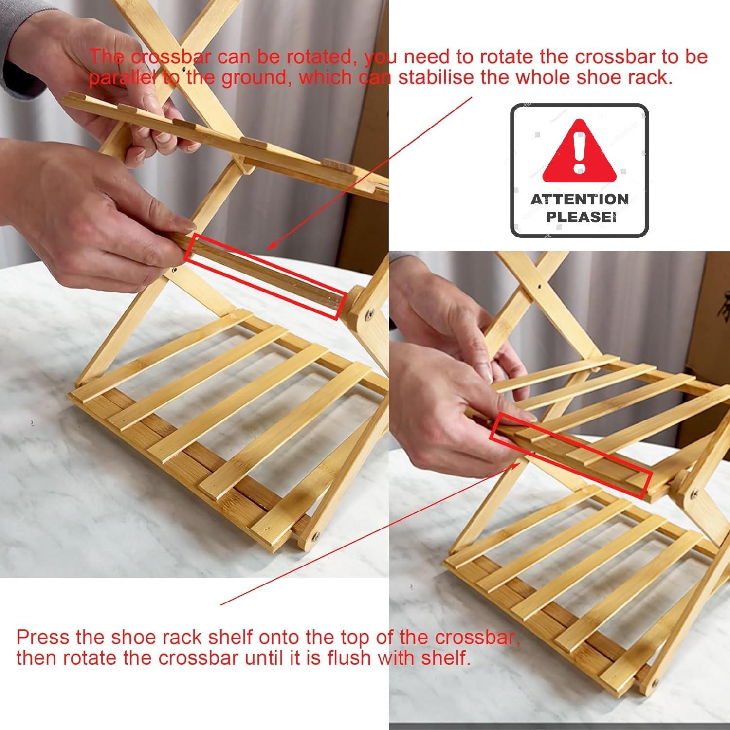 Multi-Layer Bamboo Shoe Rack, Foldable & Stackable Design, Organize Shoes Effortlessly, Ideal for Entryway/bathroom/bedroom Use