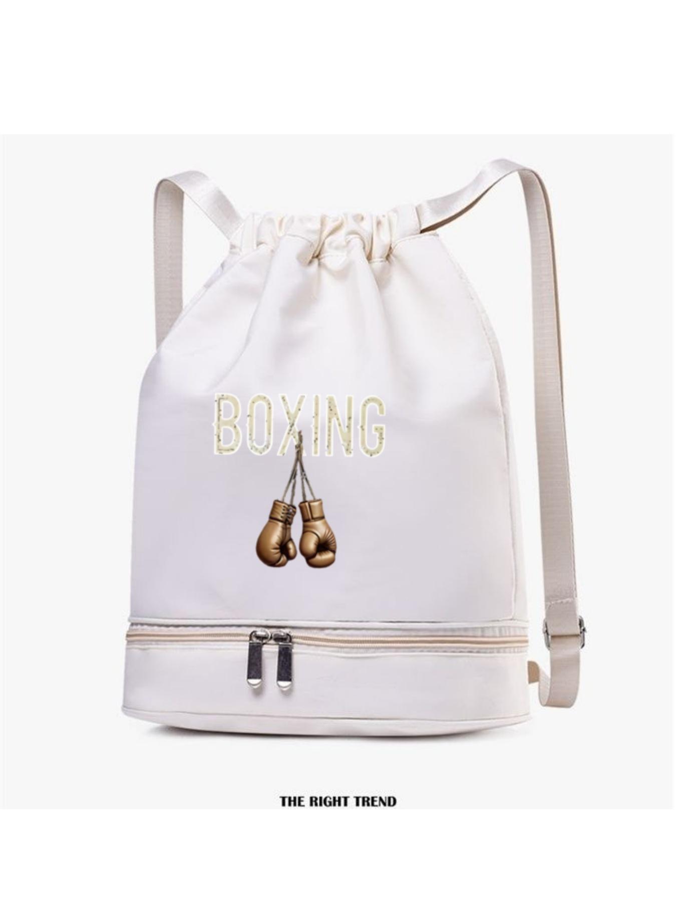 Boxing Glove Letter Print Backpack, Fashionable Simple Versatile Bag, Drawstring Closure, Adjustable Straps, Independent Compartment, All-Season Use