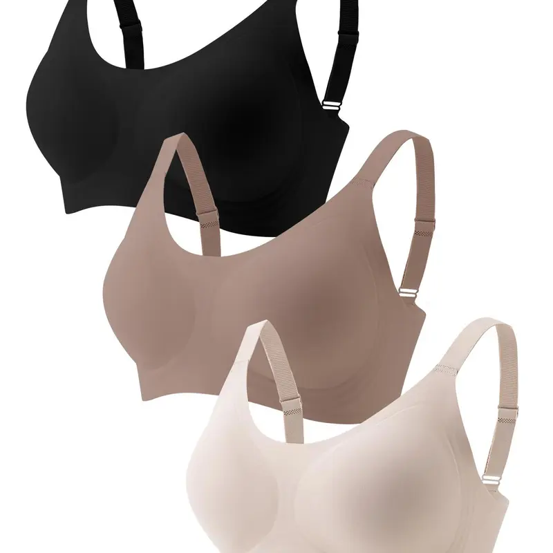 Women's Wireless Jelly Bra, 1/2/3/4/5 Pack Available, Lightweight Stretchy Padded Bra, Soft Stretch Fabric, Back Hook Closure, Seamless Comfort Underwear Casual Everyday Wear