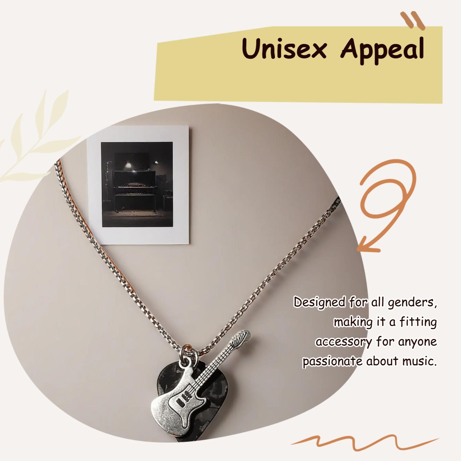 Fashionable Hip-Hop Guitar Pick Pendant Necklace, Unisex Design, Durable Music Lover Accessory, Fashionable Jewelry Accessories, Stainless Steel Chain, All Seasons