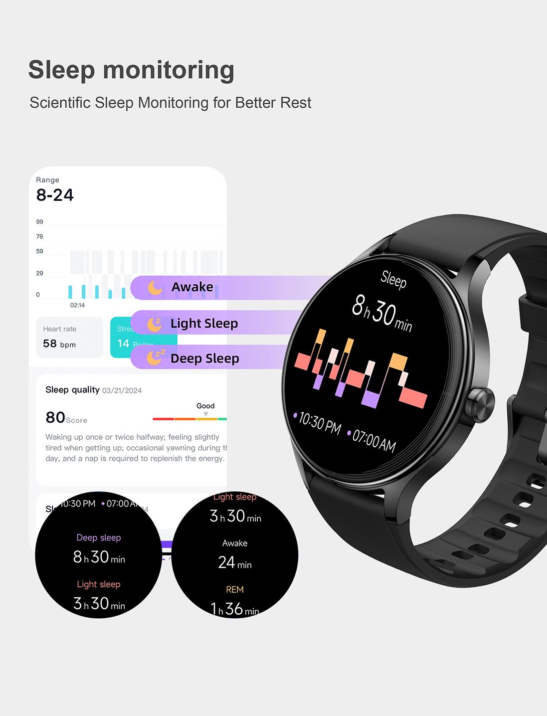 DR06 Stylish Round Smart Watch for Women Slim Versatile Heart Rate Sleep Monitor for Office Commuting Casual Wear