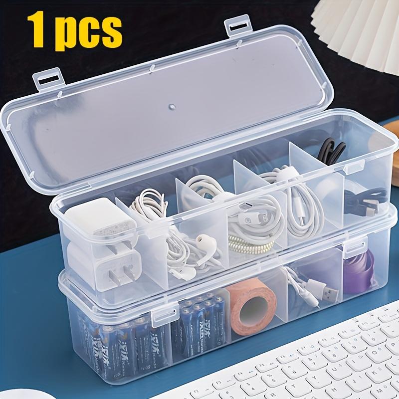 Large Capacity Cable Management Box with Lid, 5 Compartment Desktop Storage Solution, Durable Plastic, Space Saving for Office and Home