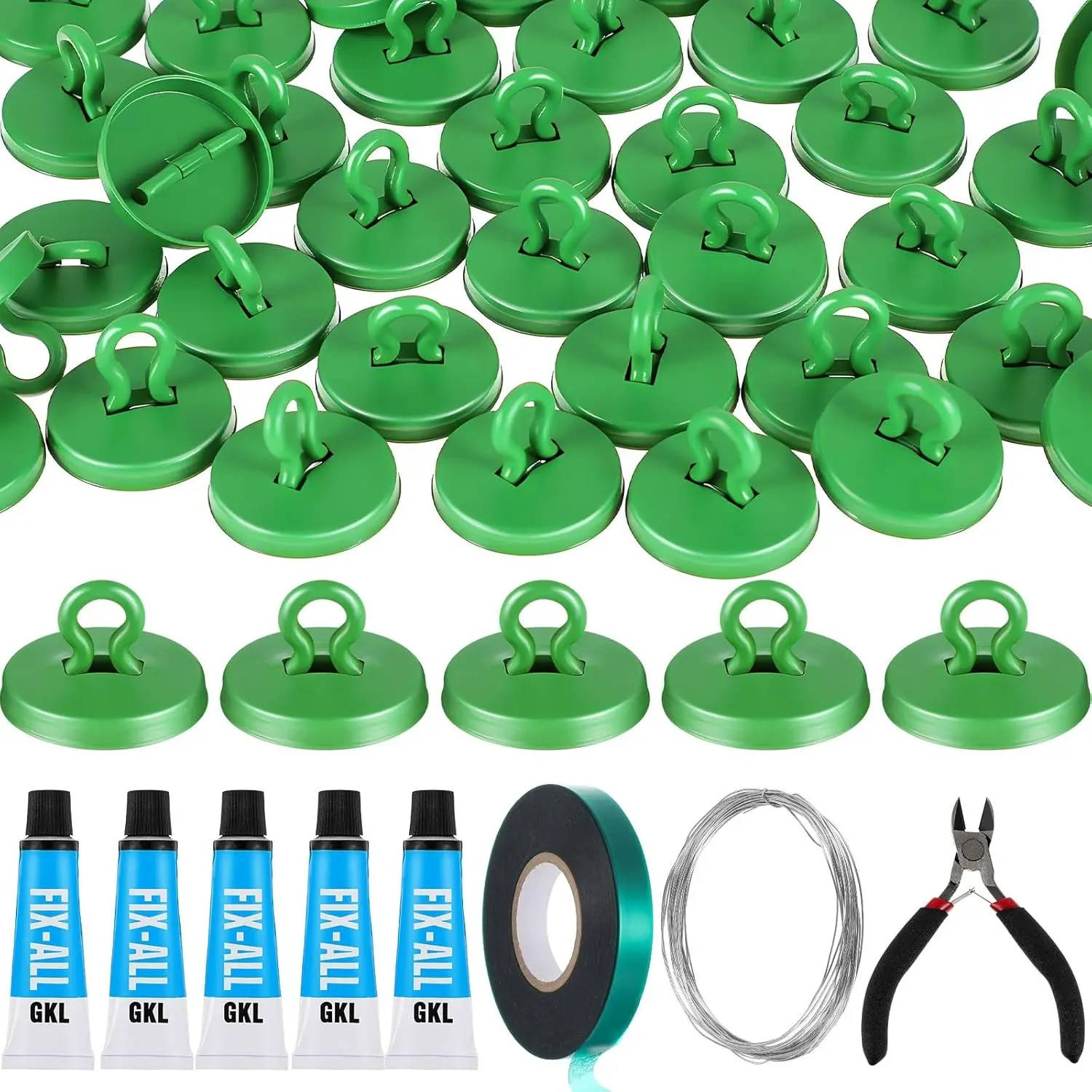 Plant Anchor Kit, 80 Pcs Vine Anchors 5 Pack Silicone Adhesive Sealant Garden Tie Tape Metal Wire Wire Cutters for Spring Trellis Vine and Stucco Brick Wall Climbing Plants Supplies(Green)