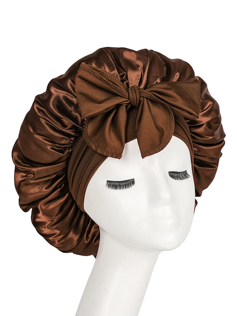 Luxury Women's Bonnet Satin Bow Tie Design Sleep Cap, Soft Skin-Friendly Anti-Static Night Hair Care Hat, Multiple Colors Available, Elastic Hair Bonnet