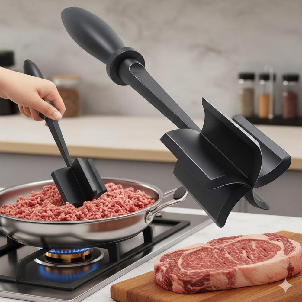High Heat Burger Masher & Meat Tenderizer: Non-Stick Food-Grade Coating, Heat-Resistant Handle. Ideal for Ground Beef, Turkey, and Mashed Potatoes. Your Essential Kitchen Prep Tool for Efficient Cooking. Kitchen Gadget