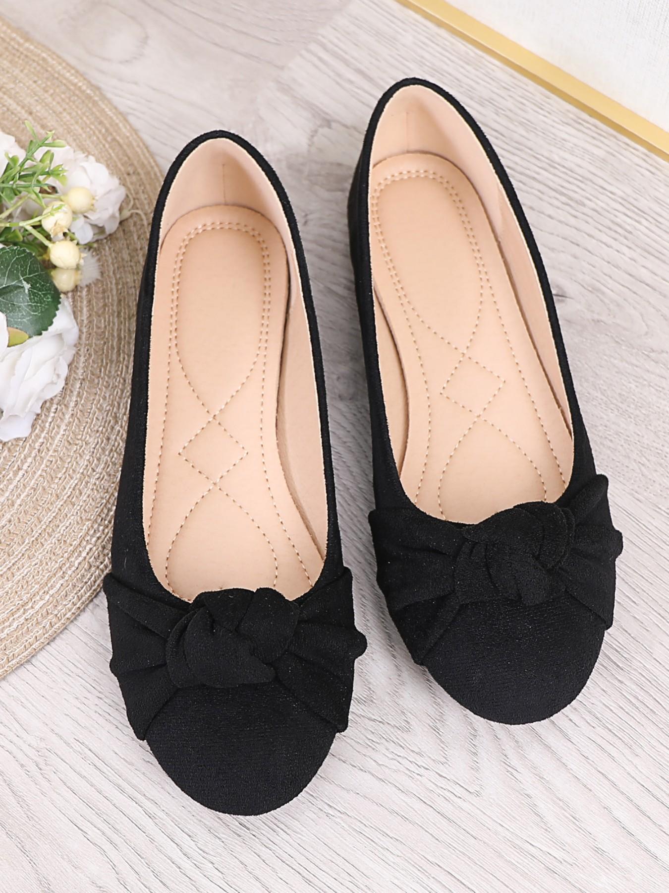 Soft Sole Comfortable Shoes, Perfect for Commuting, Wide Fit Friendly, French Style Irregular Knot Design, Butterfly Pattern, All Seasons Casual Wear