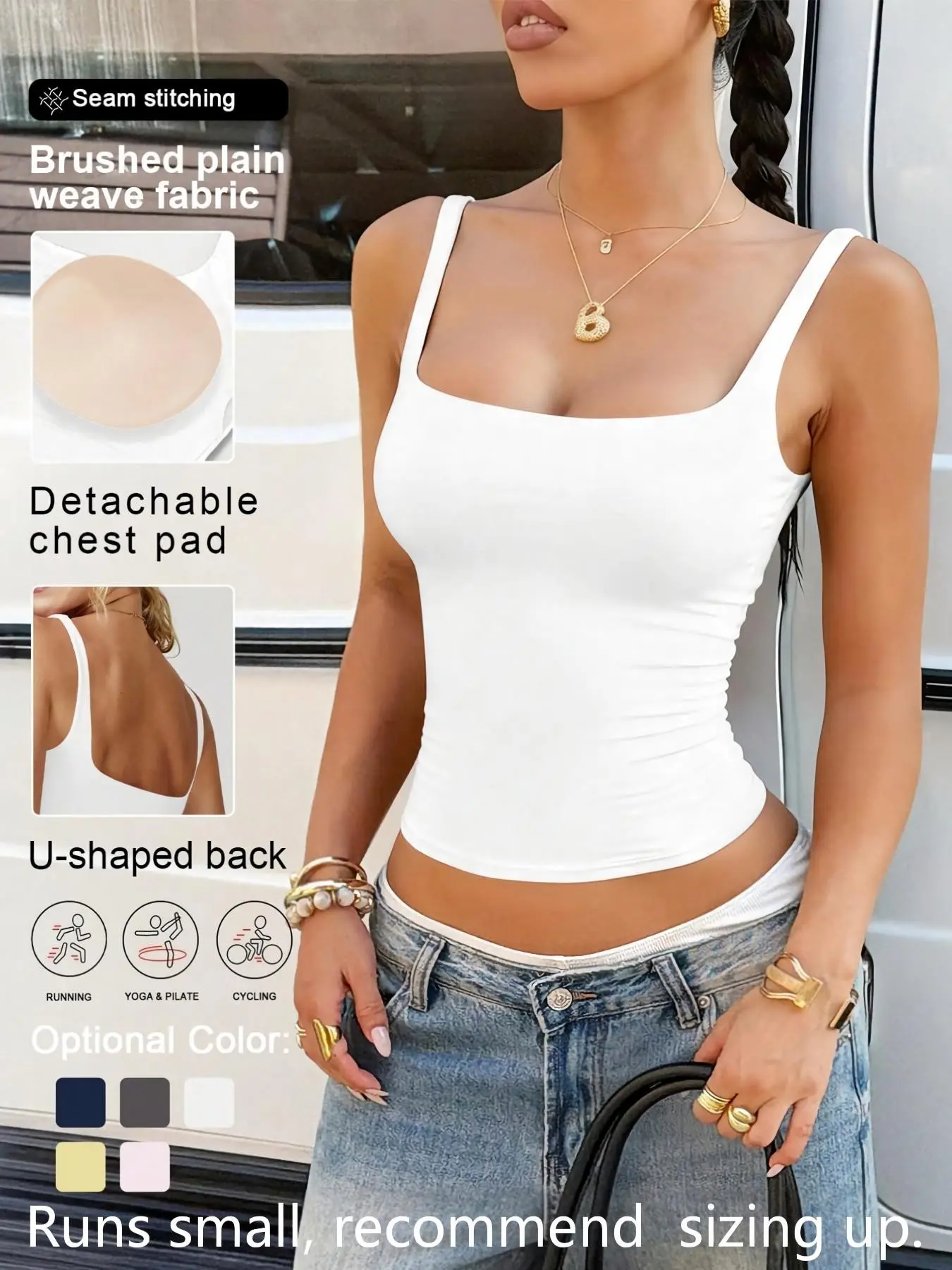Aoqta Women's Sporty Yoga Tank Top, Slim-Fit High Stretch Comfortable, Square Neck Strappy, Sleeveless Gym Top, Gym Running Daily Wear, All Seasons, Athletic Tank Tops, Sports Vest