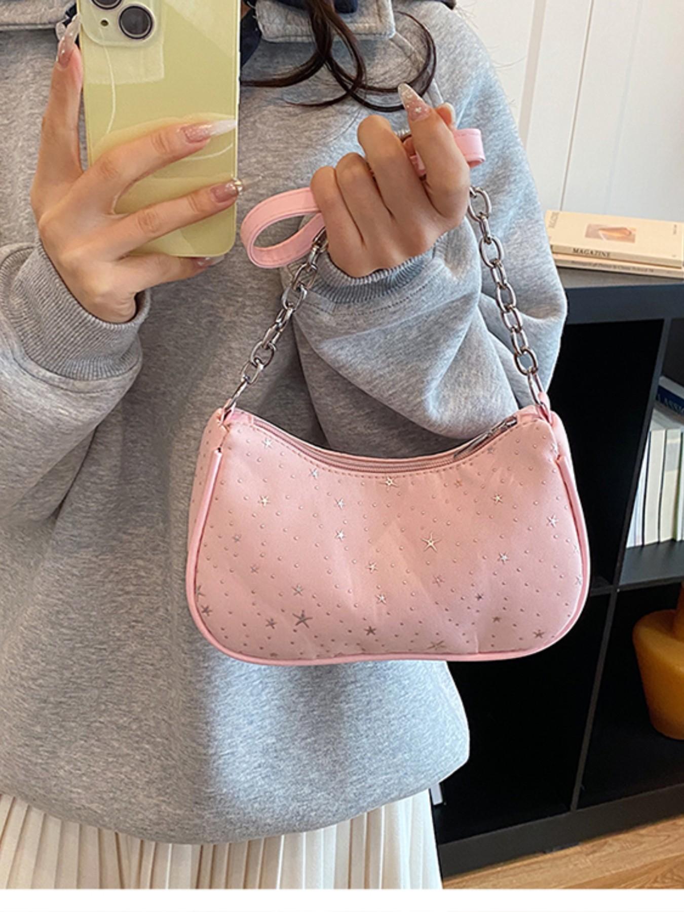 Gentle Star Print Underarm Bag, Adjustable Drawstring Handle, Spring Summer Commuter Shoulder Bag, Trending 2026 Fashion Accessory