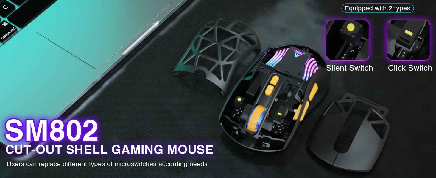 Solakaka SM802 Wireless Gaming Mouse Hot Swappable, RGB Backlight, USB Charging, Tri-Mode Connection, with 2 Sets of Micro Switches (Gaming Switch and Office Silent Switch) Office Gaming Accessories Mouse Gaming FallFreshness Solakaka SM802 Wireless Gaming Mouse Hot Swappable, RGB Backlight, USB Charging, Tri-Mode Connection, with 2 Sets of Micro Switches (Gaming Switch and Office Silent Switch) Office Gaming Accessories Mouse Gaming FallFreshness