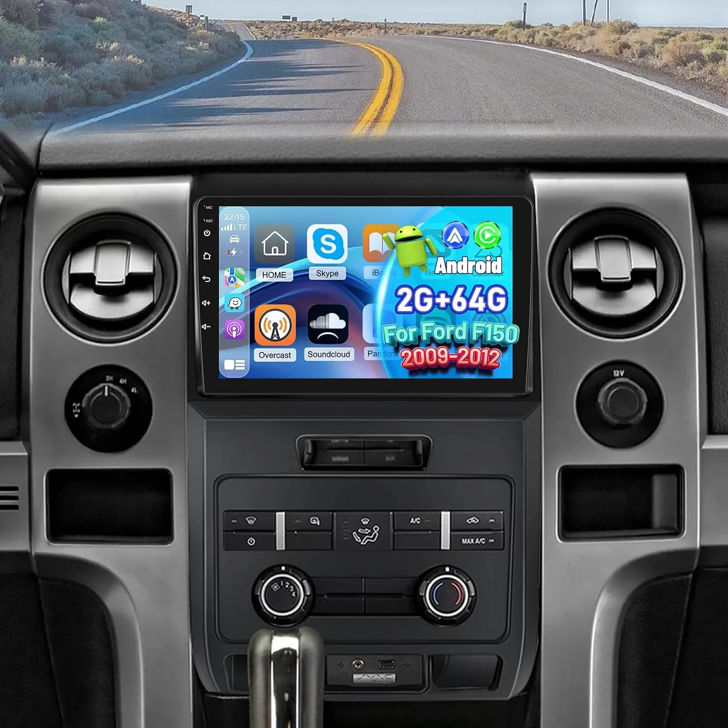 Rimoody 2+64G 9-Inch Touchscreen Android Car Stereo for Ford F-150 (2009-2012) - Touch Control Car Audio, Wireless Carplay, Android Auto, DSP, GPS Navi, WiFi, SWC, BT, AHD Wireless Backup Camera, Wireless Backup Camera Car Stereos