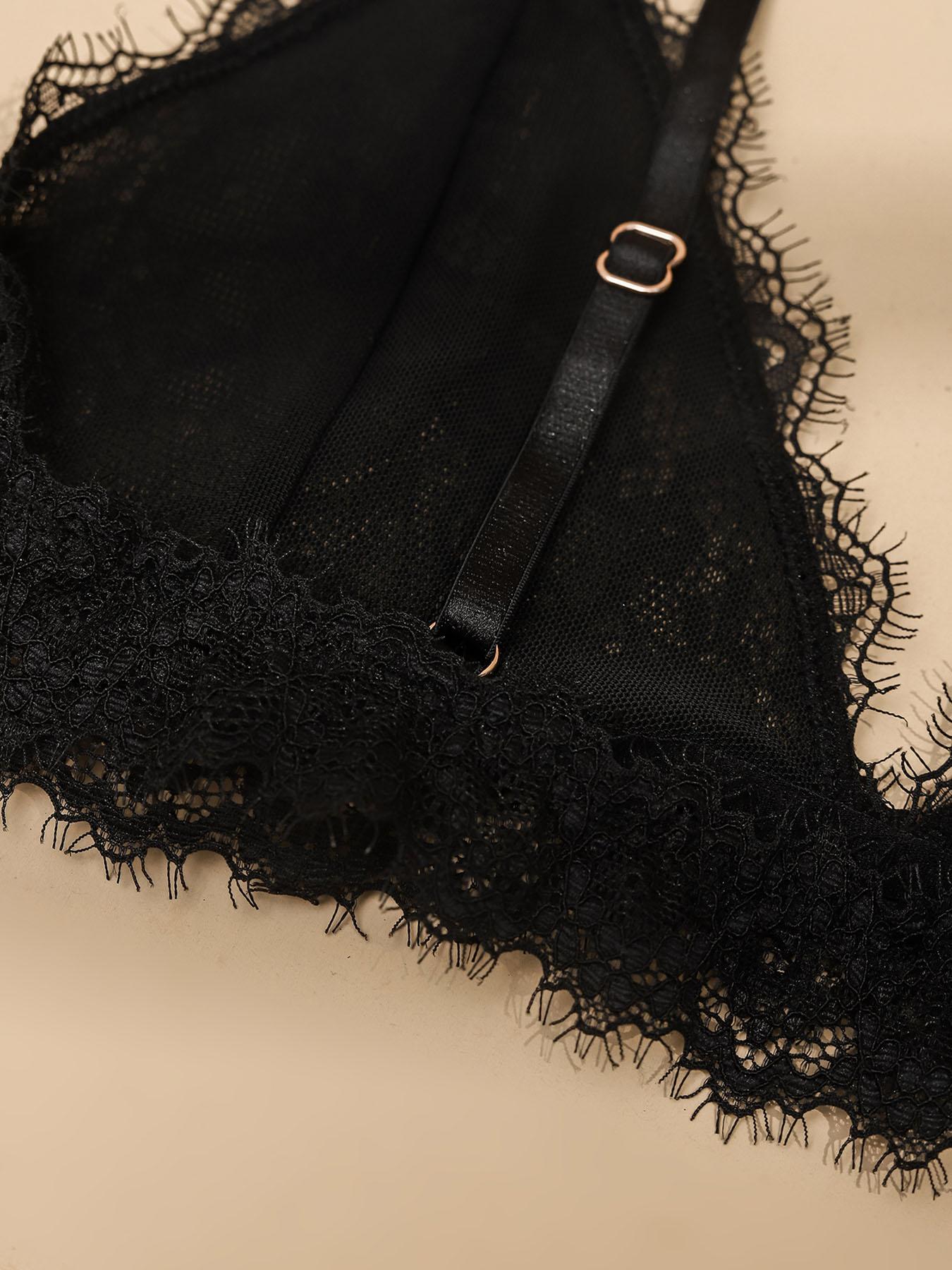 Minimalist Holiday Season Ultrathin Lightweight Bra Black Bridal lingerie Ladies Brassiere Floral Female Underwear For Small Breasts Eyelash Lace Bralette Bra Top Women Soft Seamless Bras Sexy Lingerie