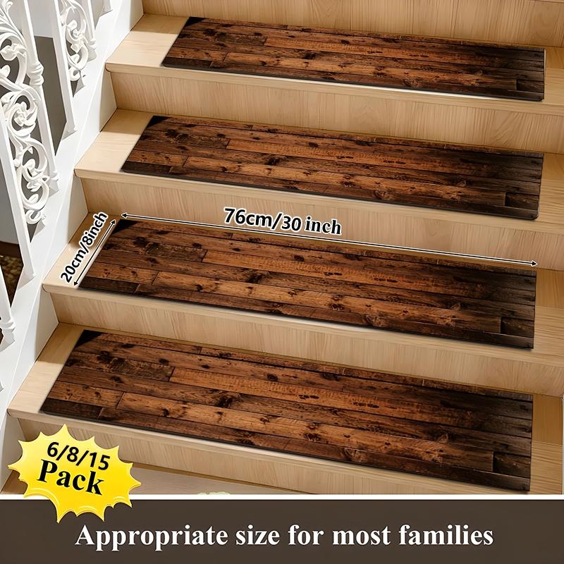 6/8/15pcs Vintage Rustic Wood Plank Diatom Mud Stair Treads, Superior Water Absorption and Quick Drying, Super Absorbent Non Slip Carpet Mats for Wood Steps, Quick Drying Moisture Wicking Stair Runners, Anti Slip Washable Rugs for Dogs Kids Elderly