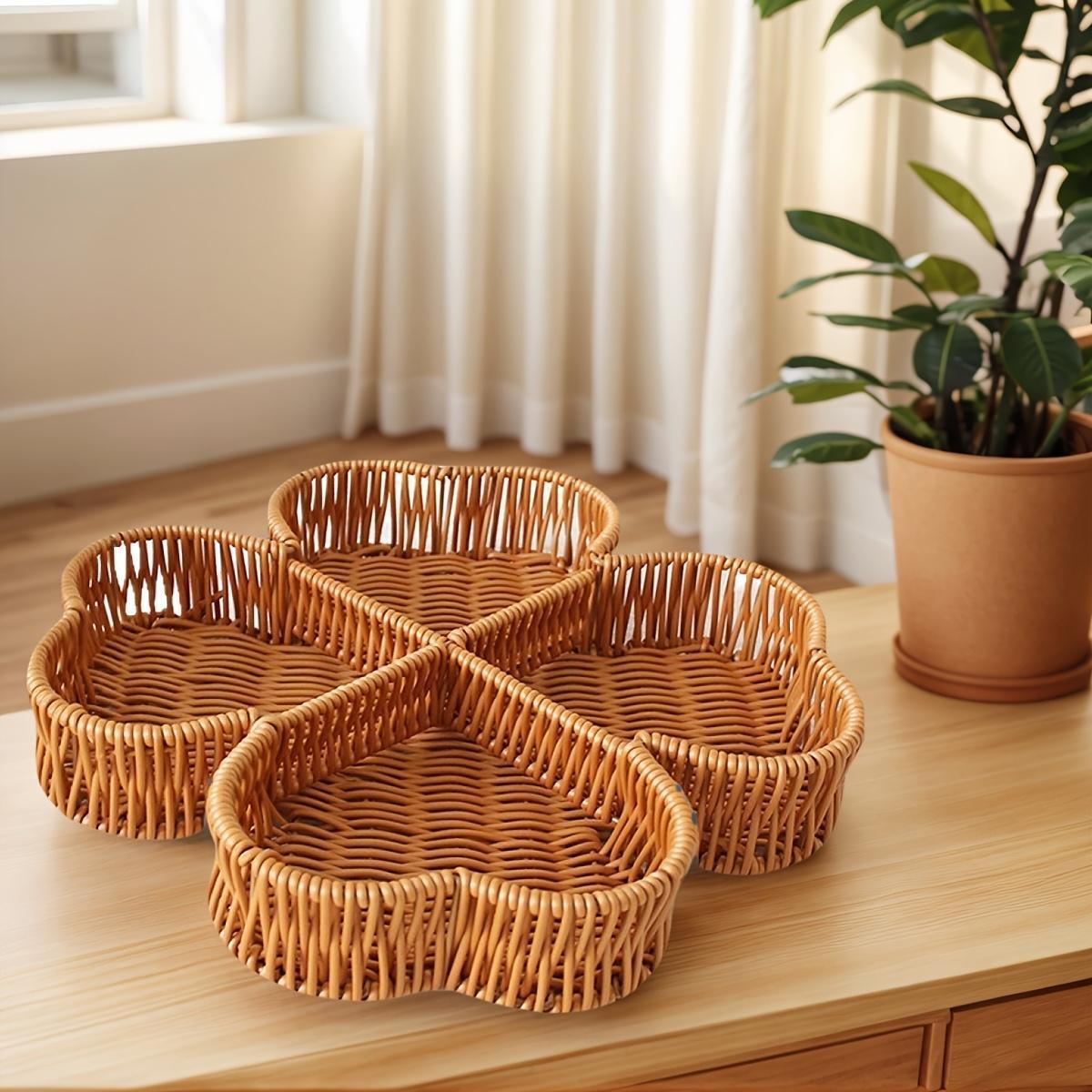 1pc of a Reinforced Lucky Four-Leaf Clover Segmented Handmade Woven Tray, Made of Lightweight Luxury Imitation Rattan PP Material, Suitable for Item Storage Basket/Tray, Elegant Home Decor Display Rack. Ideal for Living Rooms, Camping, Shelf Baskets