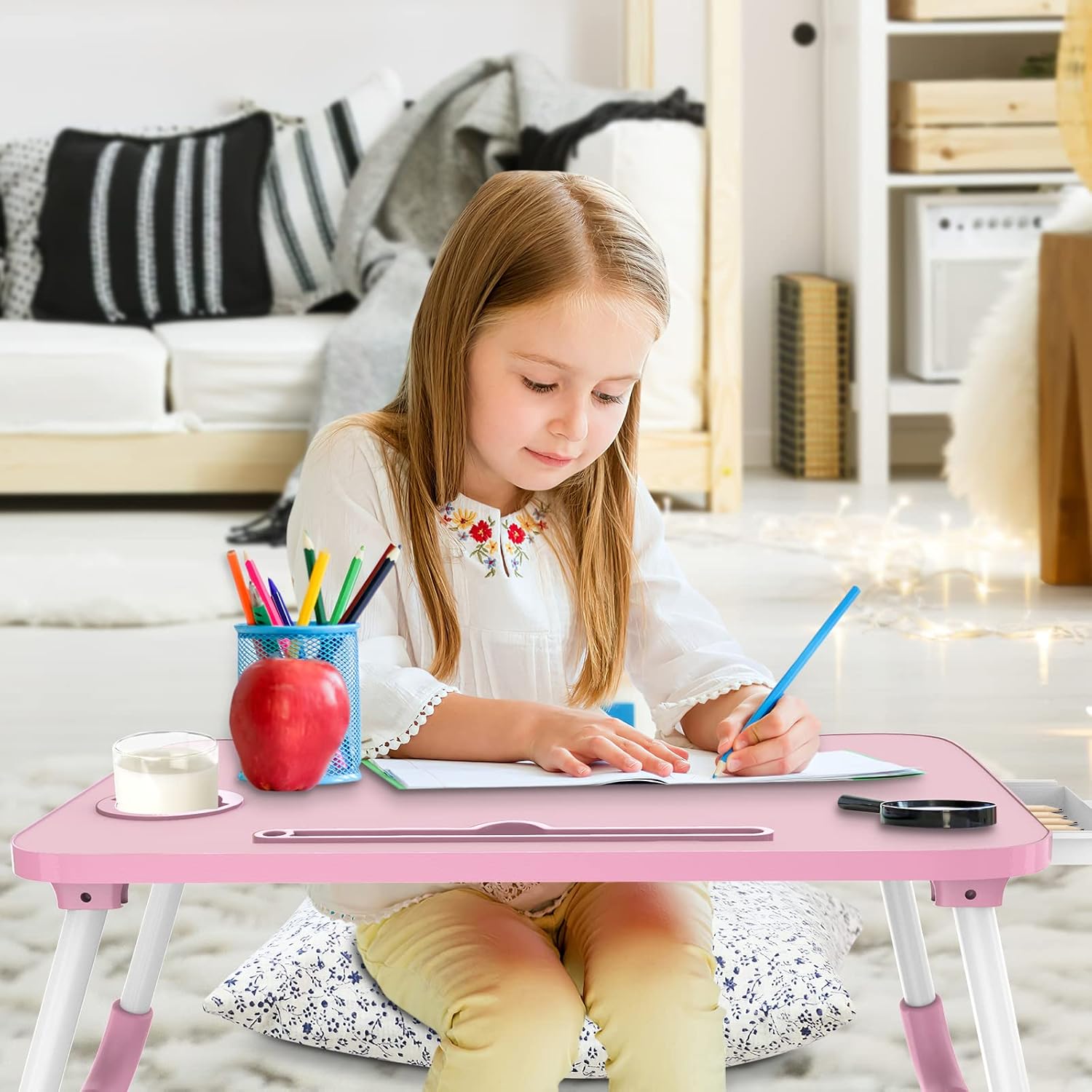 Multi-Function Laptop Bed Table with Storage Drawer and Cup Holder, Lap Desk Stand Tray for Eating, Reading and Working Multi-Function Laptop Bed Table with Storage Drawer and Cup Holder, Lap Desk Stand Tray for Eating, Reading and Working