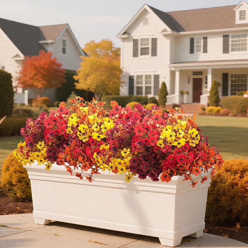 12 Bundles UV Resistant Artificial Fall Flowers for Outdoor - No Maintenance Thanksgiving Decor with Orange Blooms, Vibrant Faux Flowers, Faux Silk & Plastic Plants for Porch, Yard (Fall Coffee Mix)