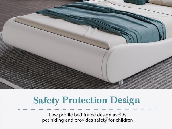 HOOMIC Upholstered Platform Bed Frame【Frame Only No Mattress】with Faux Leather Headboard, Modern Sleigh Design, Low Profile, No Box Spring Needed, Full/Queen/King Size,Black/White/Black & White