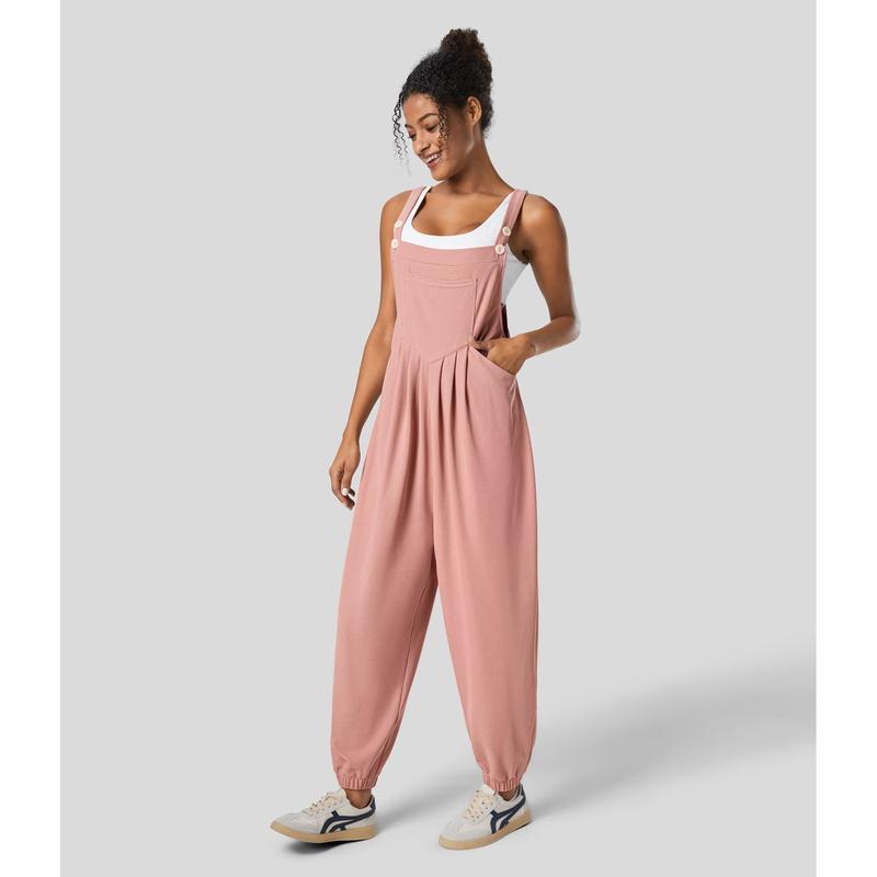 Halara Adjustable Strap Button Multiple Pockets Plicated Waffle Casual Jogger Overalls grey overalls girl#TikTokShopBacktoSchool