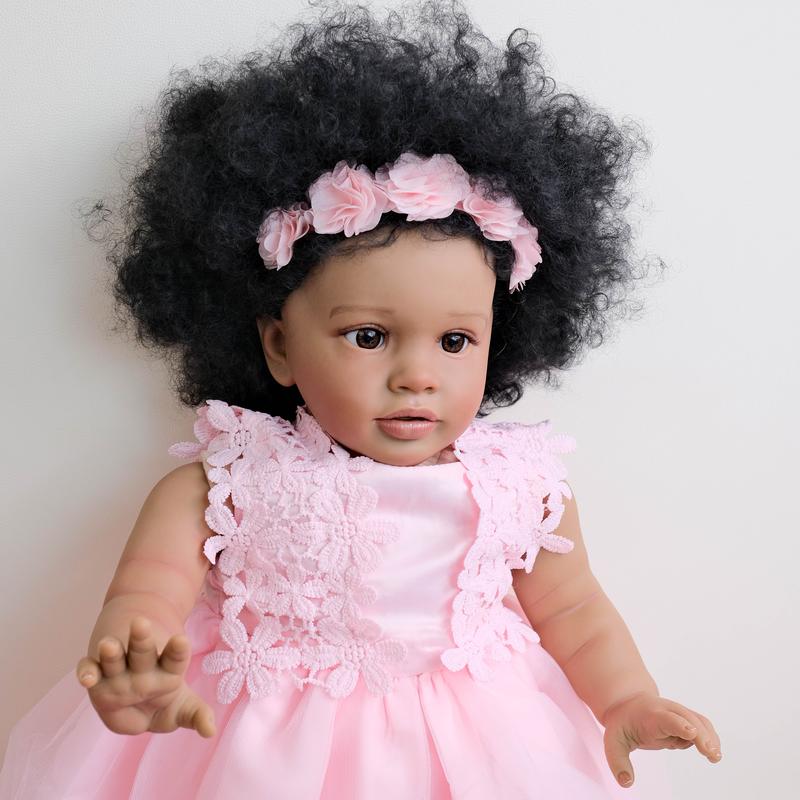 Reborn Toddler Dolls 26 inch 68 cm Black Biracial Reborn Baby Doll - African American & Biracial Mixed-Race Skin, Curly Rooted Hair & Standing Pose Feeding Kit & Gift for Kids