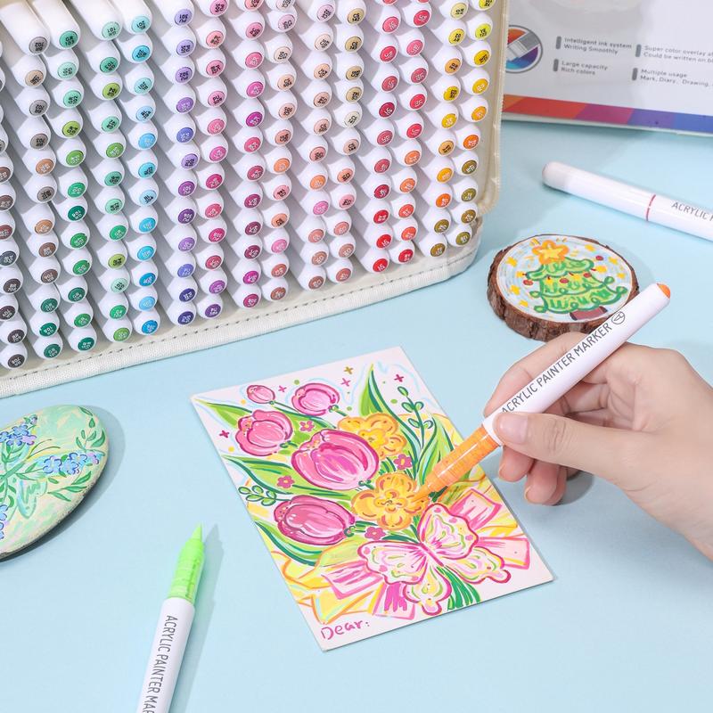 Acrylic Paint Marker Set, 24pcs/set Acrylic Paint Pen with Storage Base, Brush Tip Acrylic Paint Pen for Rock Painting, Ceramic, Wood, Canvas, Glass, Stone, Fabric, Art Supplies