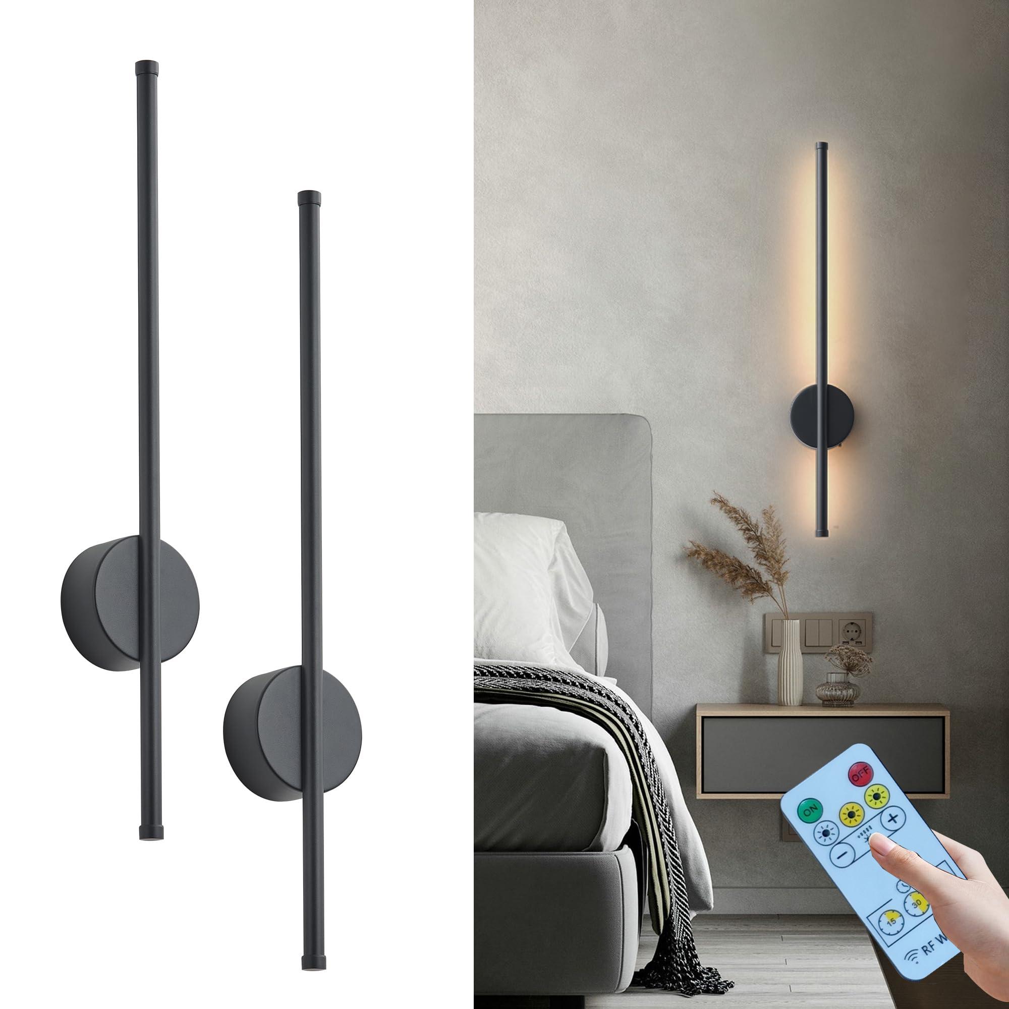 2-Pack Rechargeable Modern LED Wall Lights | Wireless | Black/Gold | 50CM | 4400mAh Battery | Touch + Remote Control | 3 Color Temperatures | Ideal For Living Room/Bedroom/Study | Interior LED Lights