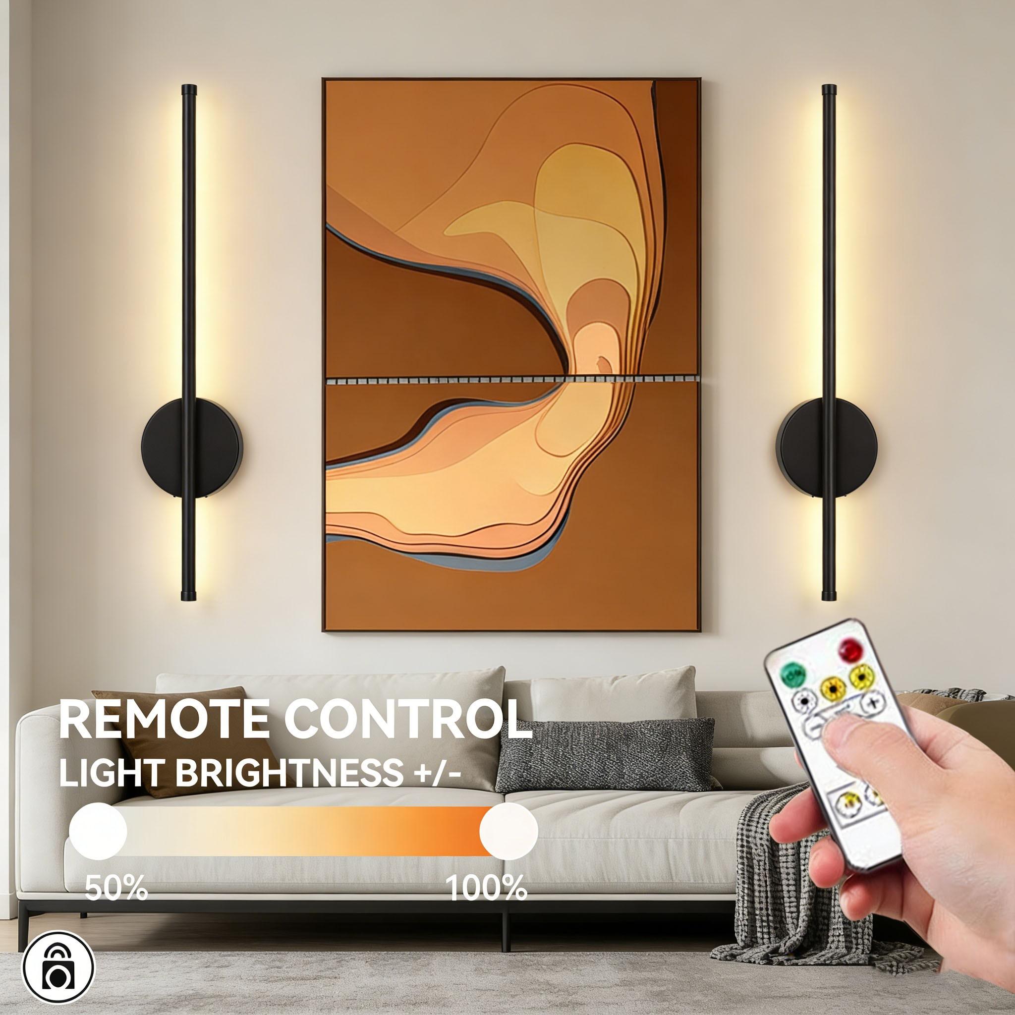 Wireless Wall Lamp, 19.69-inch Black Line Wall Lamp, Touch and Remote Control Switch, 2-Way Installation, For Bedrooms, Staircases, Hallways, Living Rooms, Indoor Lighting Fixture