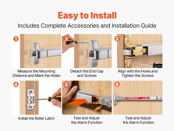 VEVOR Stainless Steel Push Bar Panic Exit Device, 31" Universal Commercial Emergency Exit Door Hardware with Auto Alarm System & Sticker, Anti-Theft for 31"-46" Wood/Metal Doors, Silver for Schools & Apartment Buildings