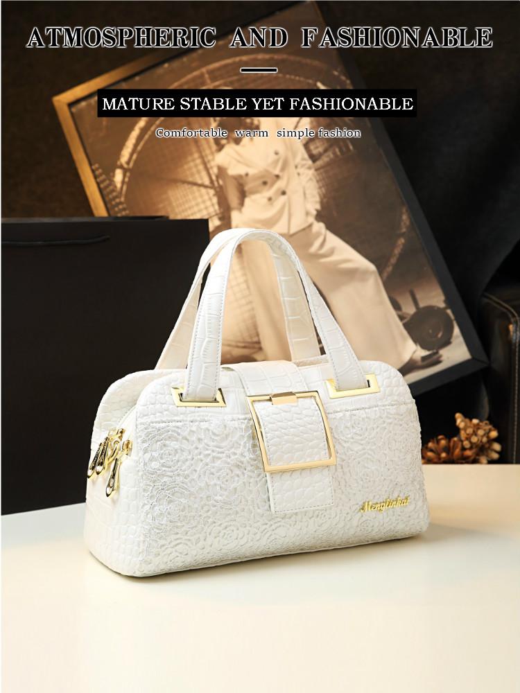 2026 New Bordeaux Boston Bag, Lace Crocodile Texture Embossed Pillow Bag, Luxury Handbag for Women, Crossbody Shoulder Bag