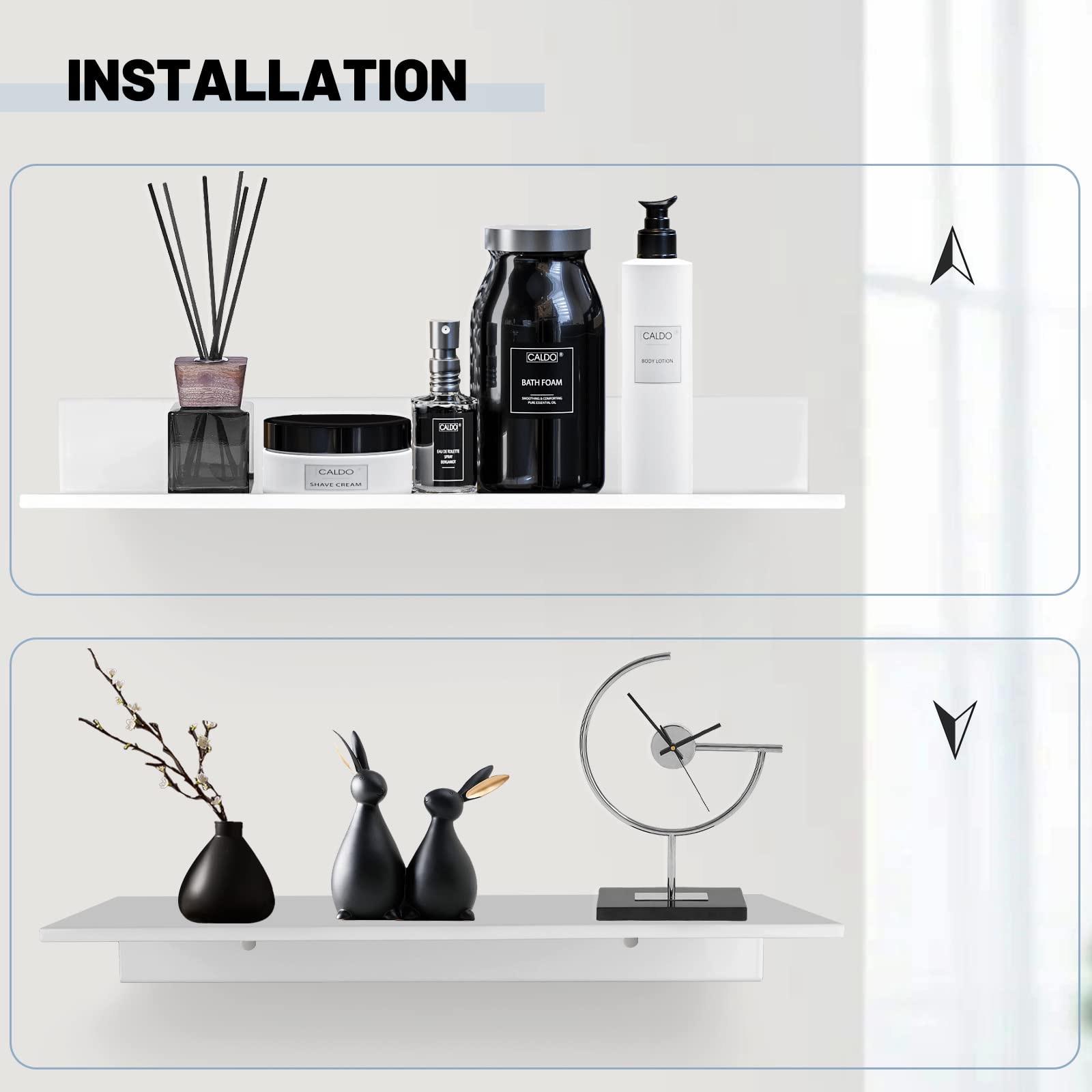 30/40/50cm Wall Shelf Metal Bathroom Floating Shelves, No Drill Mirror Shower Organizer, Living Room Kitchen Storage Ledge, Wall Mounted Shelf