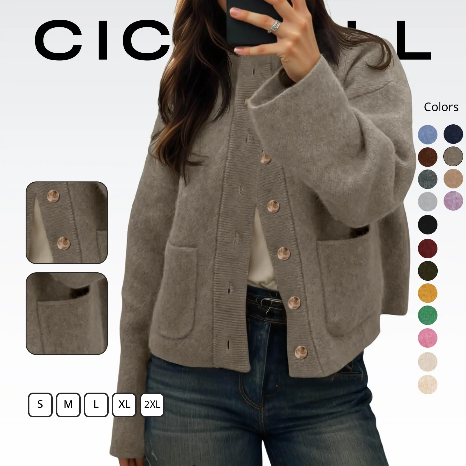 Cicy Bell Women Cropped Chunky Knit Cardigan, Button‑Front Cardigan with Pockets, Dropped Shoulder Cozy Knit Outerwear for Fall Winter