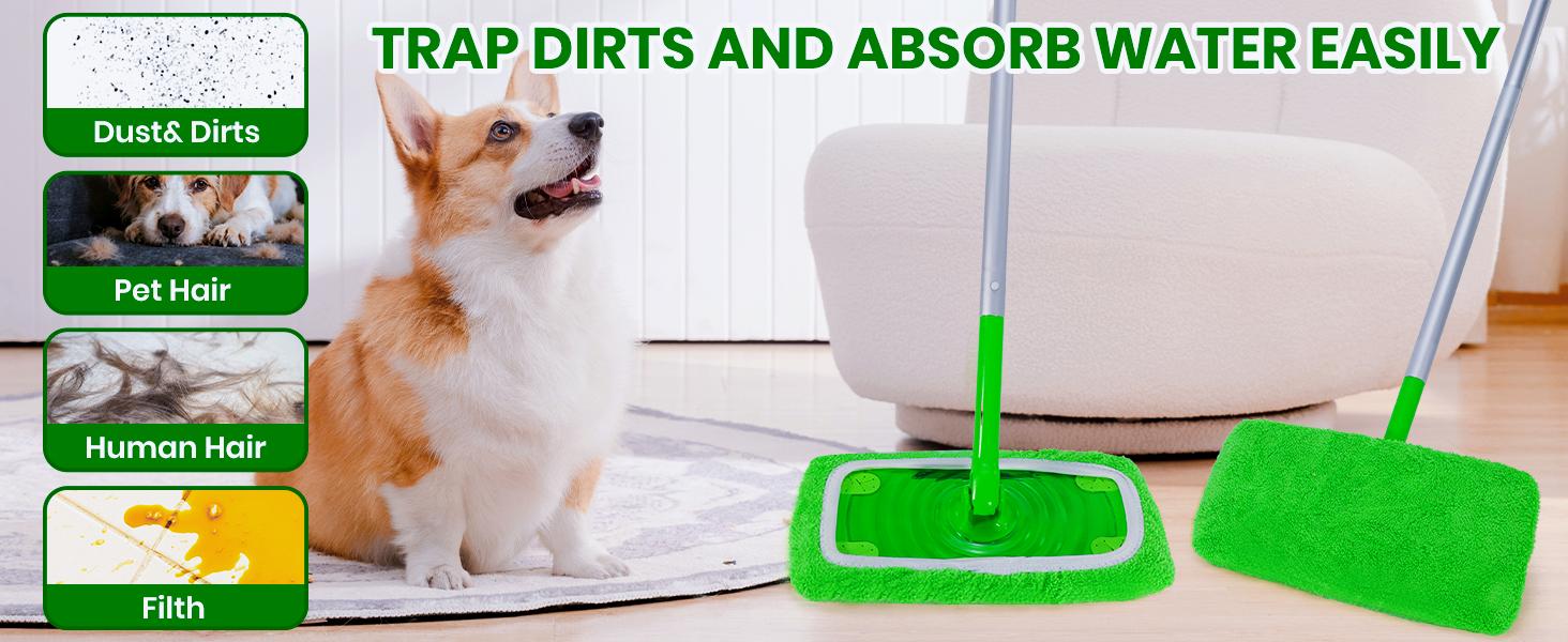 6 Pcs Microfiber Mop Pads Compatible with Swiffer Sweeper Mop Wet and Dry Flat mop Cover Replacement Reusable Sweeping pad Refills Handle Not Include