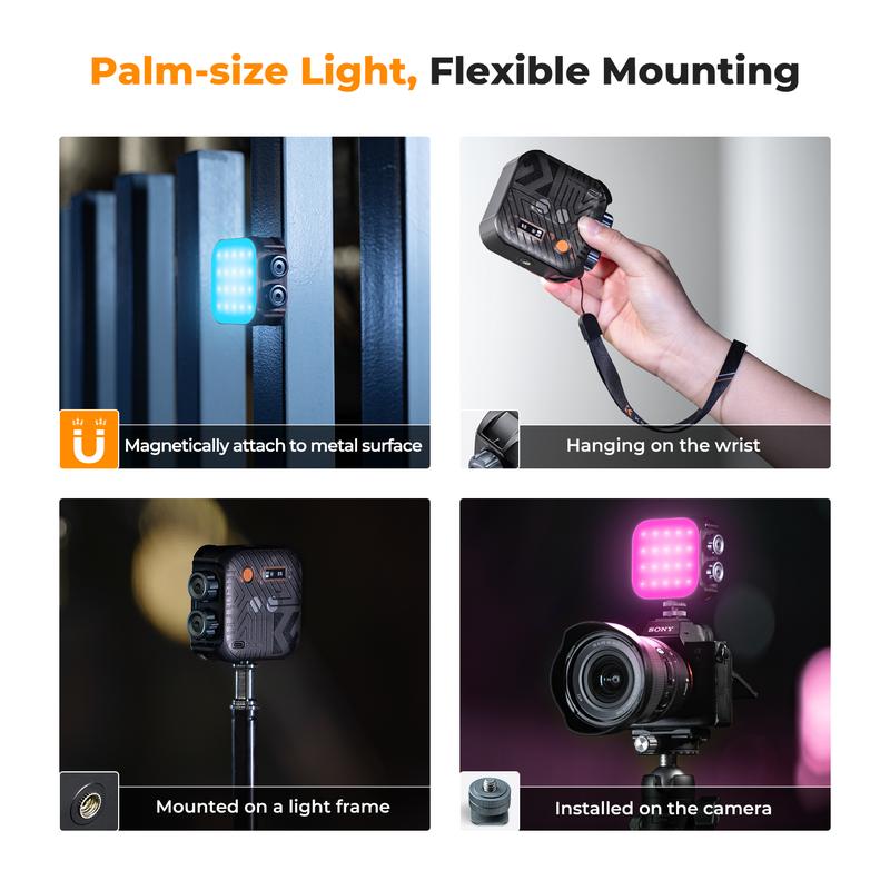 【K&F CONCEPT】RGB Video Light, 360° Full Color Portable Photography Light, LED Camera Light w 21 Light Effects, 2500K-9900K CRI 96+, 2000mAh Rechargeable Photography Lighting for Vlogging, Selfie.