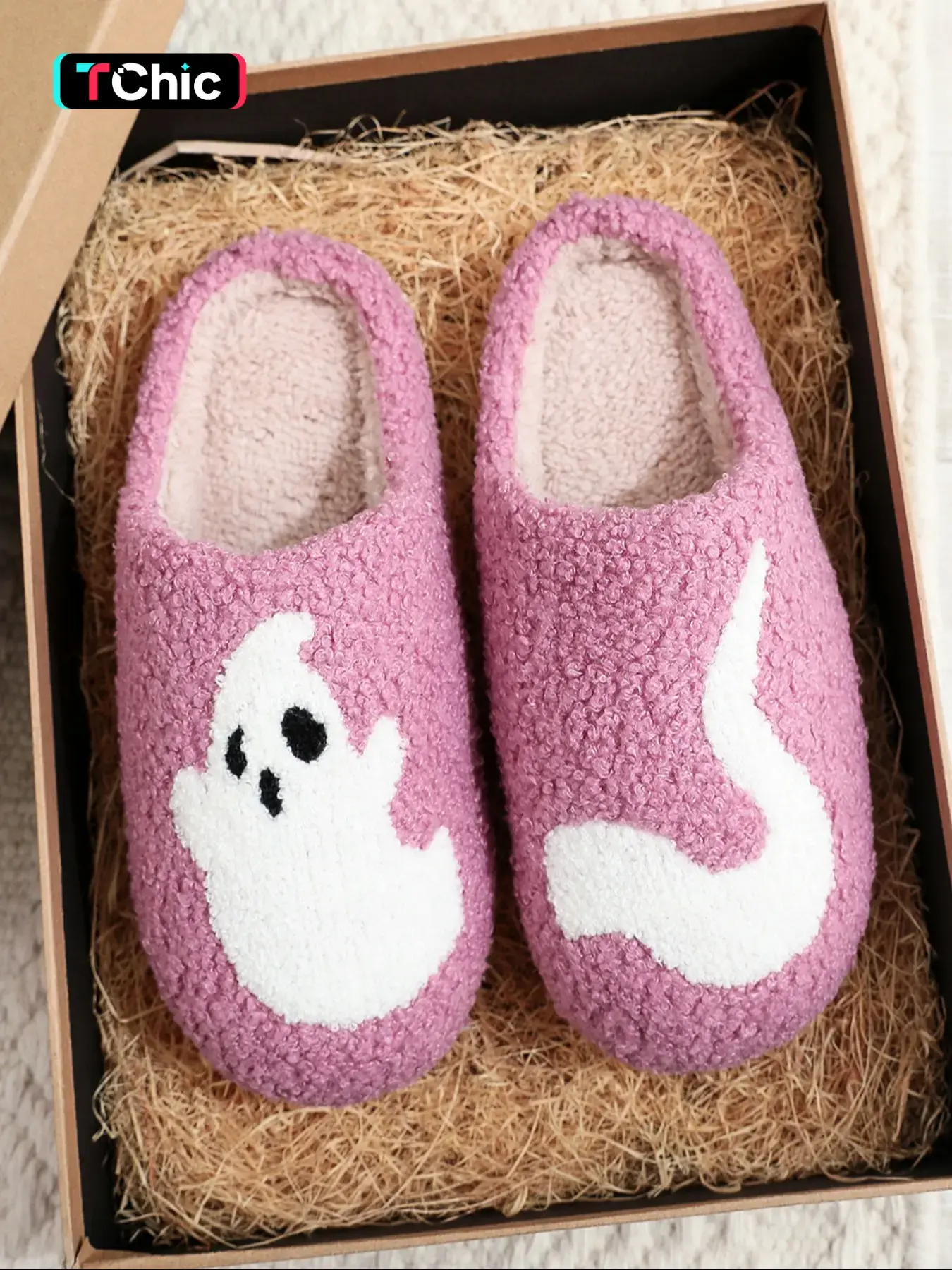 Ghost Pattern Halloween Slippers, Thick Plush Non-Slip Warm Indoor Shoes, Unisex Home Bedroom Footwear, Perfect Gift