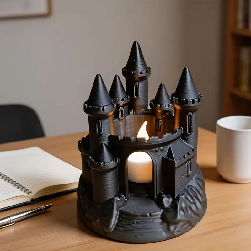 Fire Castle Candle Holder, Medieval Retro Home Decor, Atmospheric Desk Ornament, Gothic Art Piece, Portable Boho Style, No Precious Metal Plating