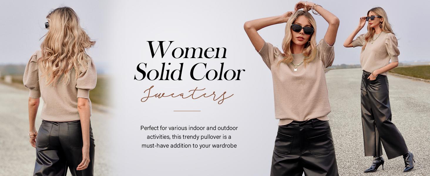 Cicy Bell Women's Puff Short Sleeve Sweater Tops 2025 holiday outfit Trendy Knit Crew Neck Casual T Shirts Blouses Knitted Womenswear