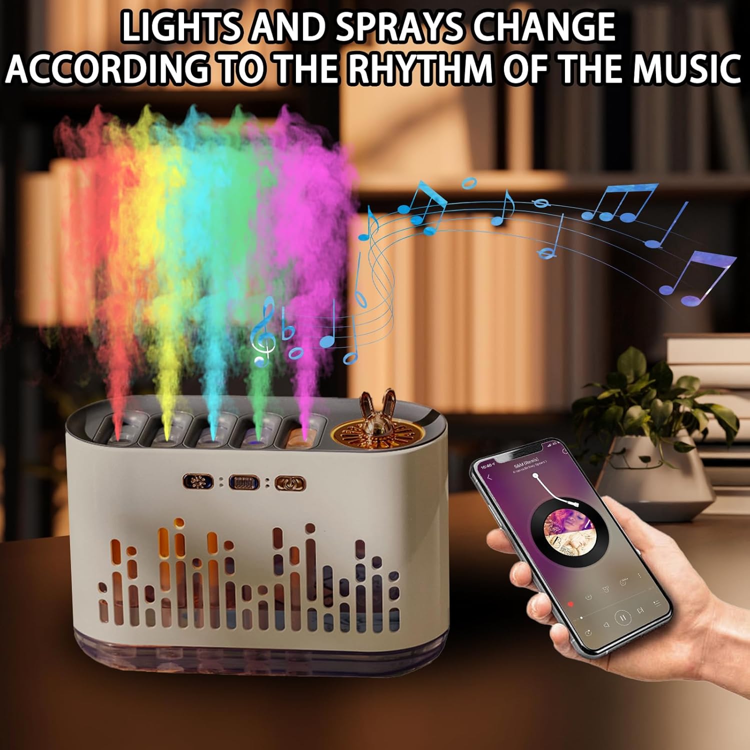 Pickup sensor humidifier diffuser with colored flame and sound spray, switch mist light mode, with aromatherapy essential oil, 7-color LED automatic shut-off, for home bedroom, living room decoration, office, birthday gift, Aroma Diffuser Humidifiers