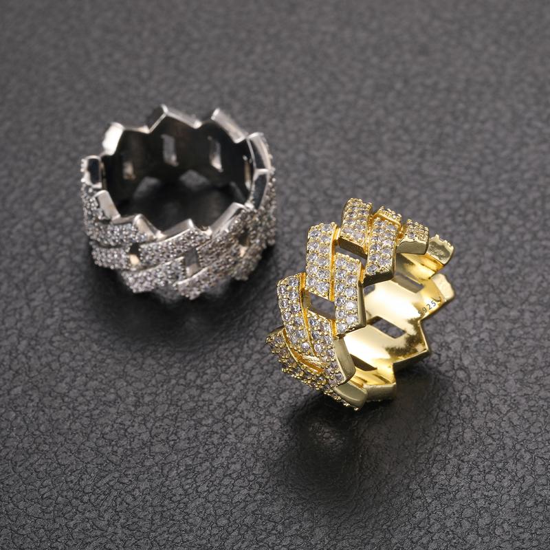 【#R43】New VVS Synthetic Moissanite Wave Rings For Women Men 2 Row Engagement Wedding Hip Hop Fine Jewelry 925 Sterling Silver Ring Gifts