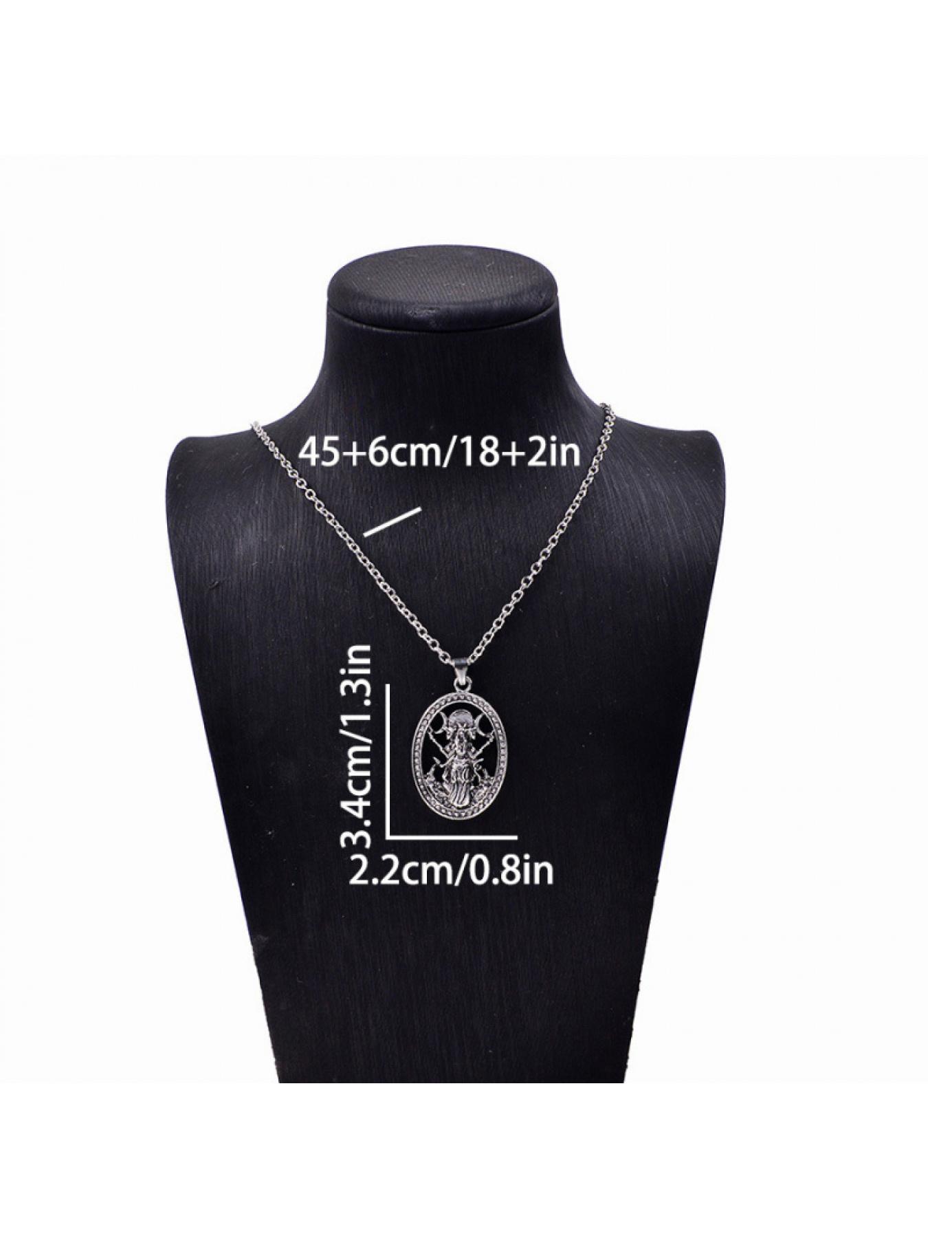 March Goddess Hecate Necklace, Silver Color Oval Pendant, Boho Style Witch Jewelry, Unisex Mystic Gift, All-Season Accessory