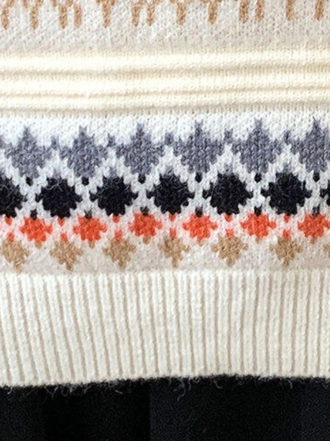 Men's Fair Isle Knit Sweater, Thick Warm Round Neck Pullover, Vintage Nordic Geometric Pattern, Fall Winter Casual Streetwear