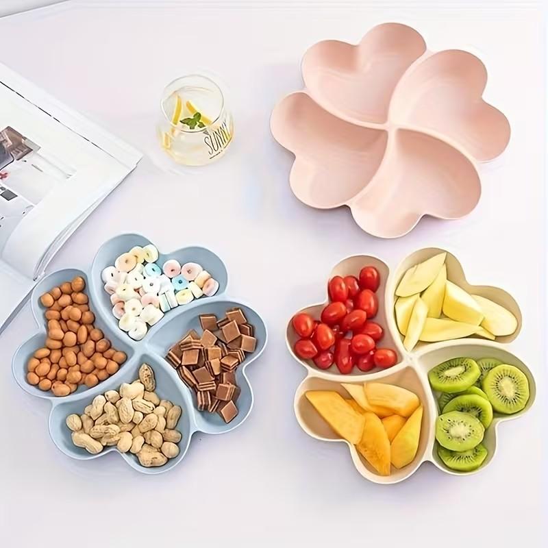 Heart-Shaped Clover Fruit Tray, Creative Snack Organizer for Home, Living Room Storage Bins, Partitioned Small Treats Fruit Bowl